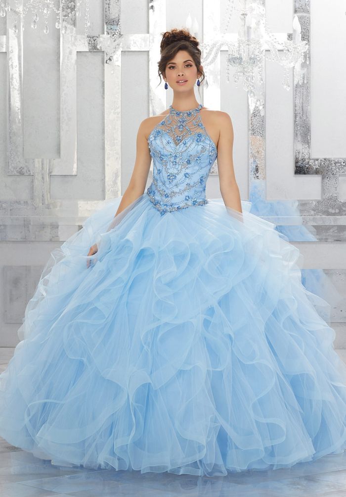 Vizcaya 89154 High Neck Crystal Quinceanera  Dress  with 