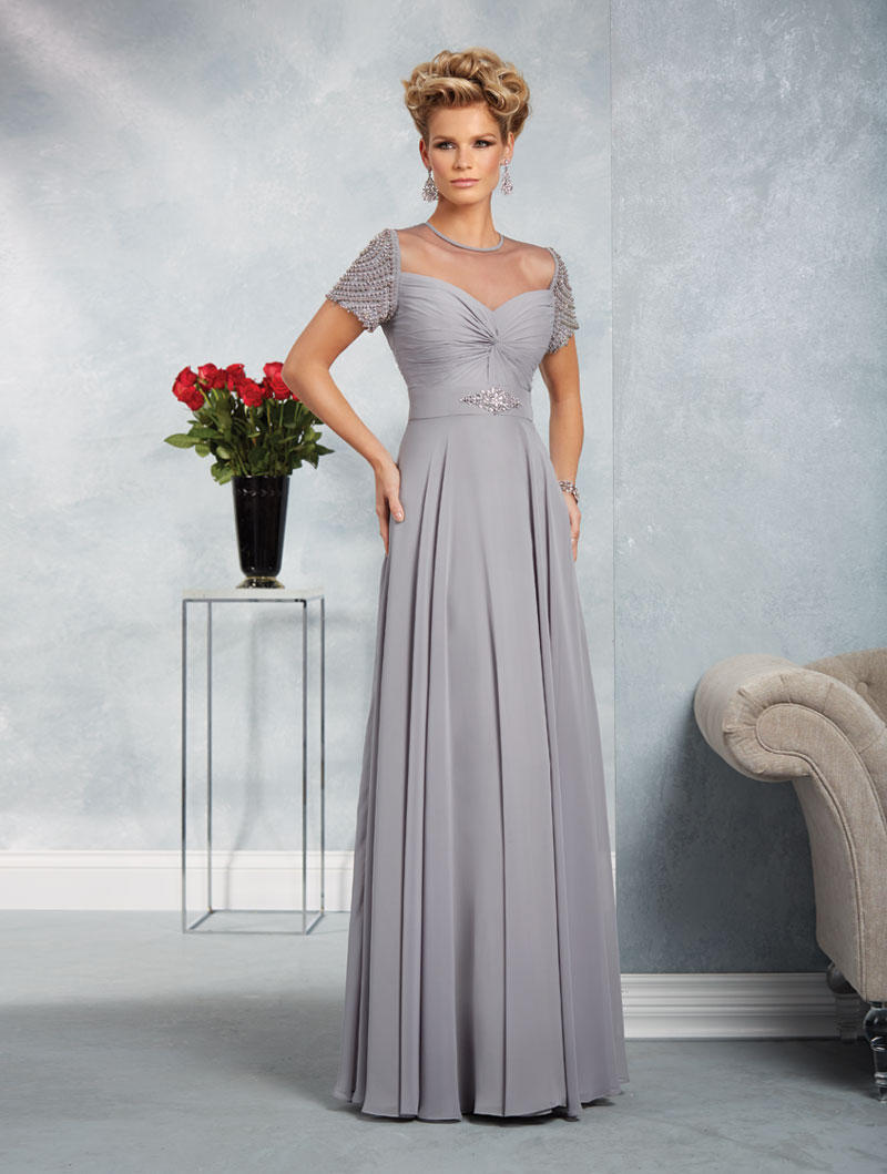 Alfred Angelo 9057 MOB Gown with Beaded Sleeves: French Novelty