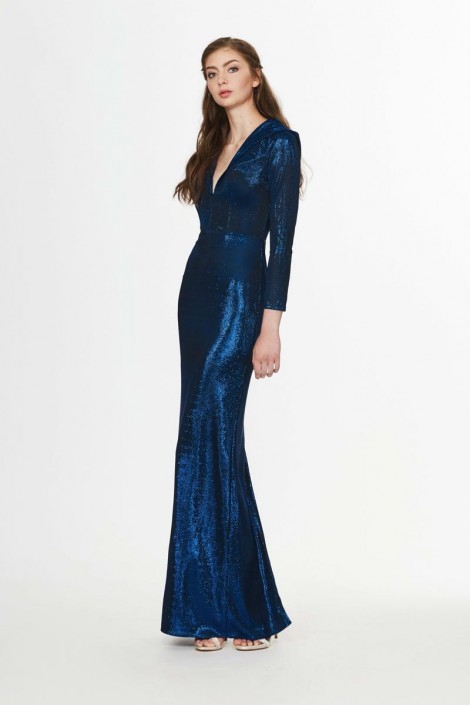 long sleeve metallic gown