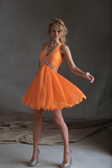 Neon Orange Short Prom Dresses