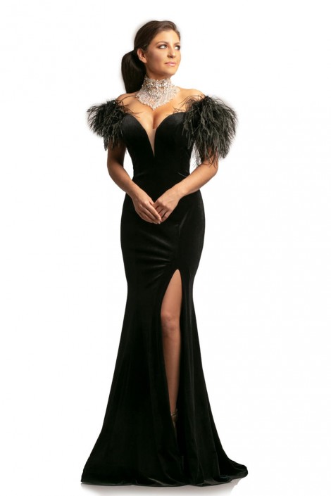 velvet feather dress