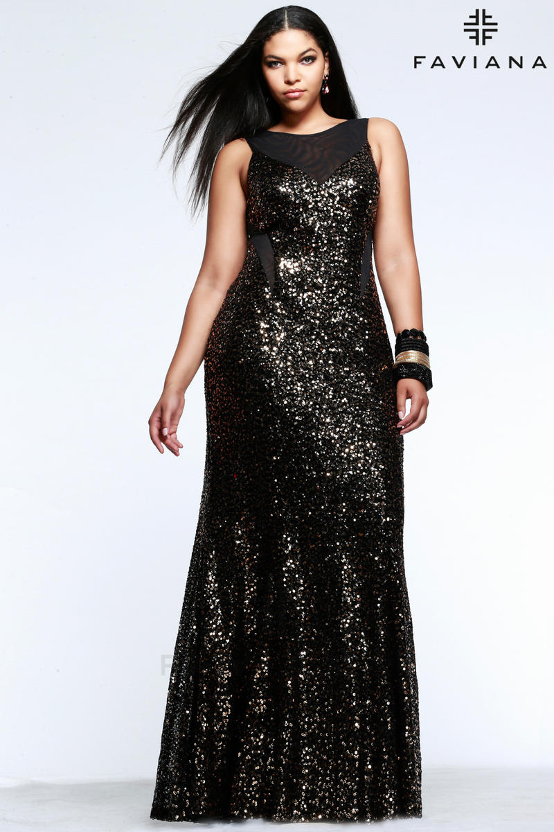 French Novelty: Faviana 9357 Plus Size Sequin Prom Dress