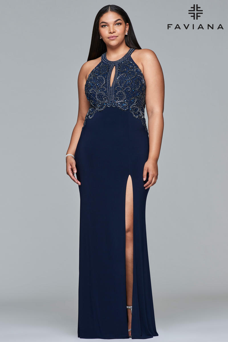 Faviana Curve 9423 High Neck Large Size Prom  Dress  French 