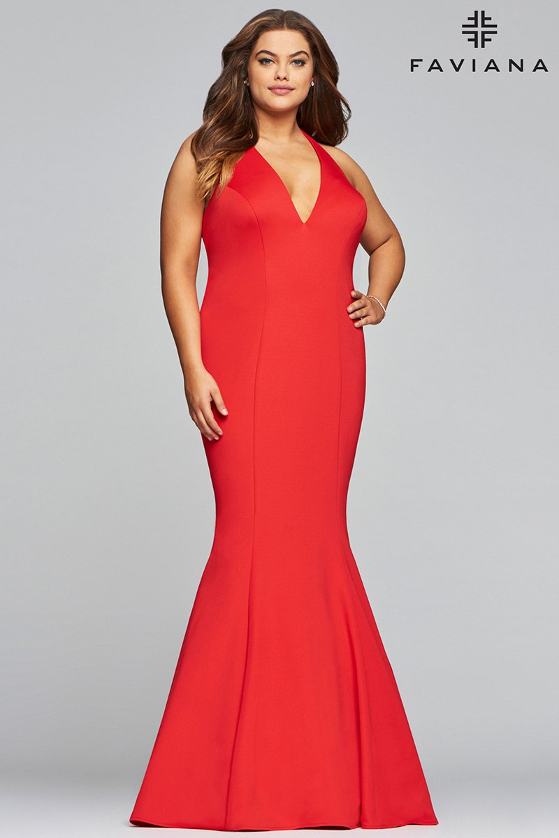 French Novelty Faviana Curve 9454 Plus Size Halter Prom Dress