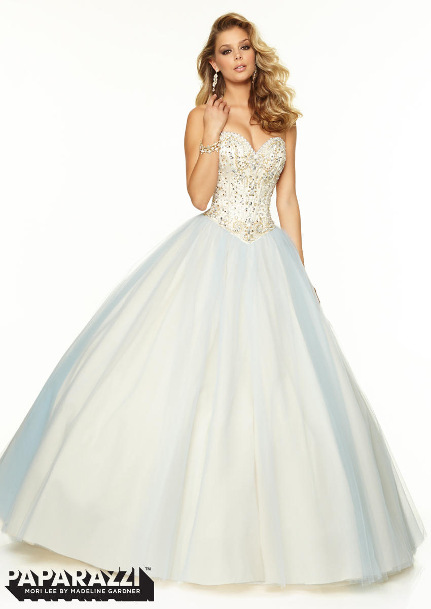 Mori Lee Paparazzi 97031 Beaded Tulle Ball Gown French Novelty 