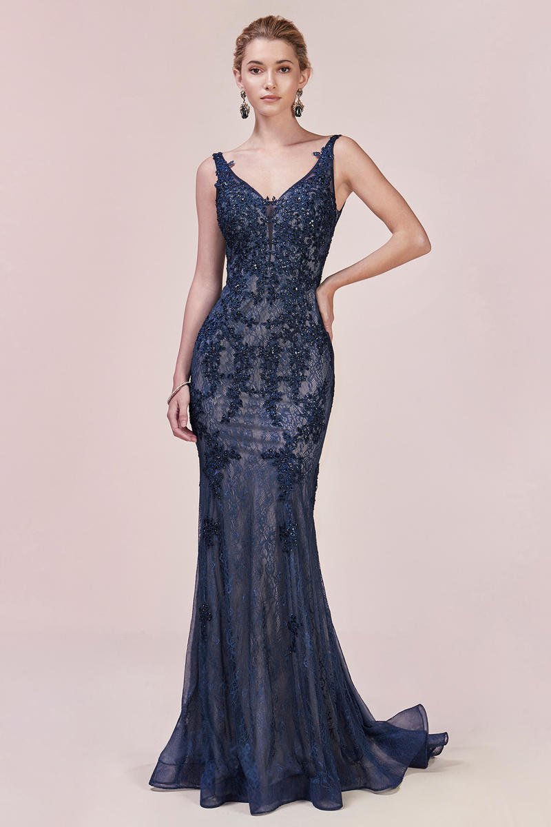 French Novelty: Andrea and Leo Couture A0573 Lacelett Evening Gown