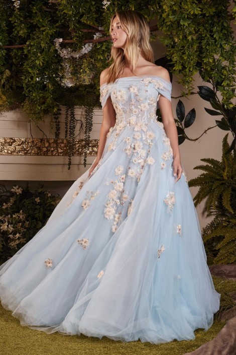 Andrea & Leo A1021 Butterfly Appliques Layered Tulle Ball Gown 12 / Blue