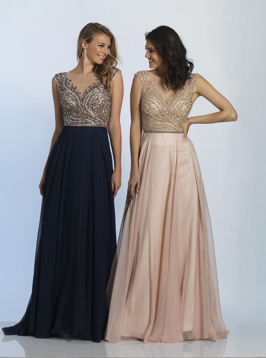 French Novelty: Dave and Johnny A4465 Chiffon Gown with Sheer Beading