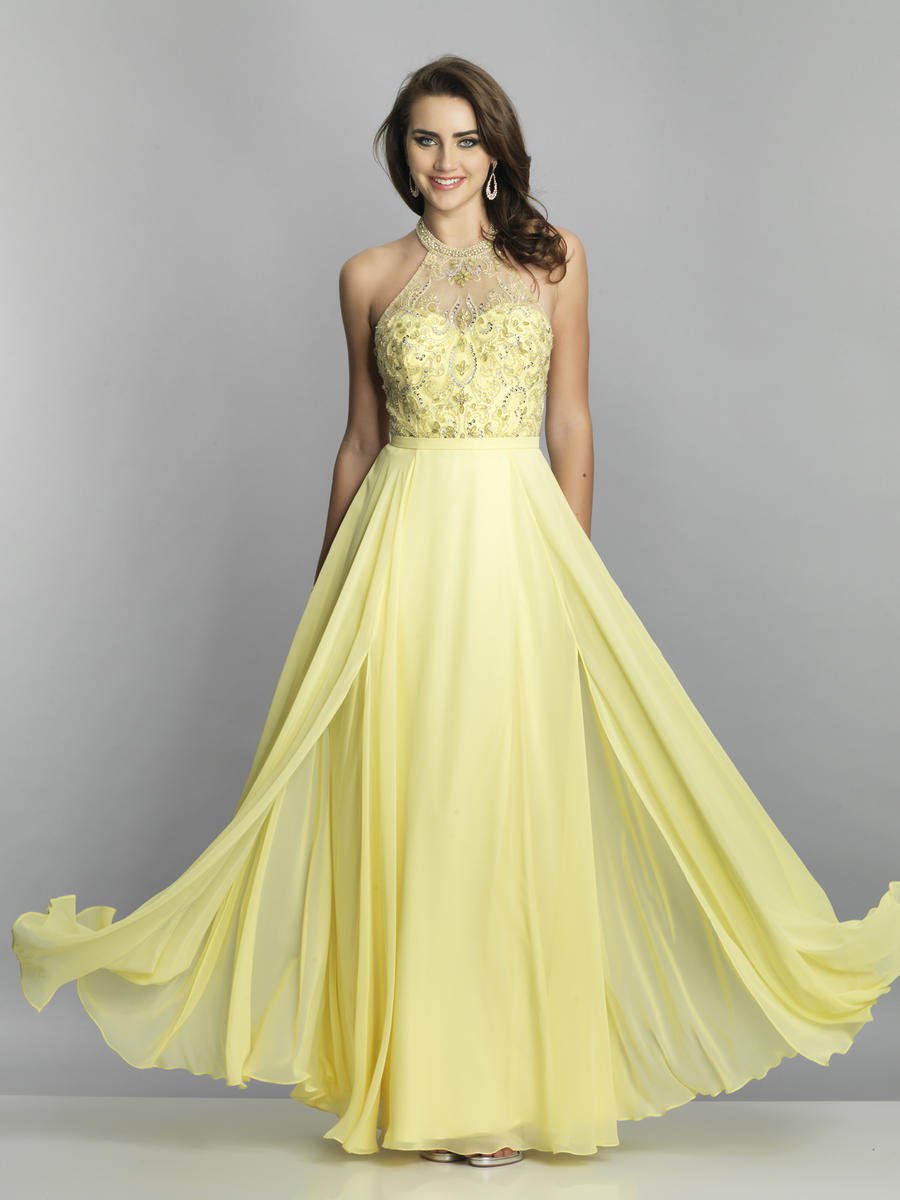 yellow halter prom dress