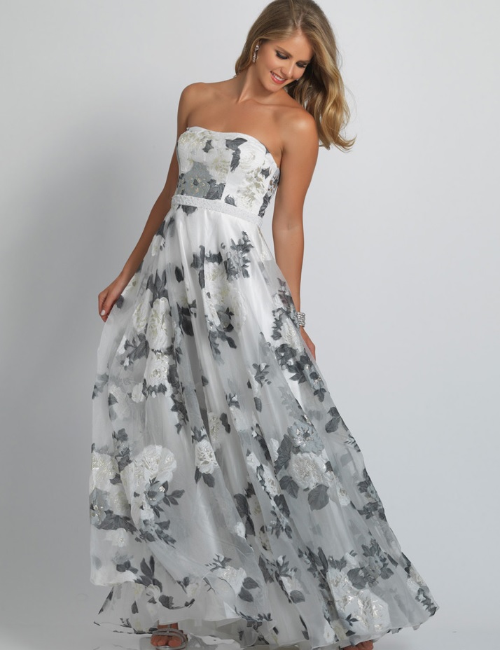 strapless floral prom dress