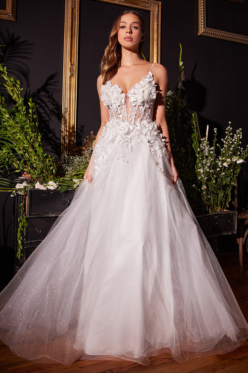 French Novelty: Ladivine by Cinderella CM321W Floral 3D Wedding Dress