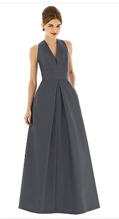 Alfred Sung D613 Peau De Soie Long Bridesmaid Dress: French Novelty