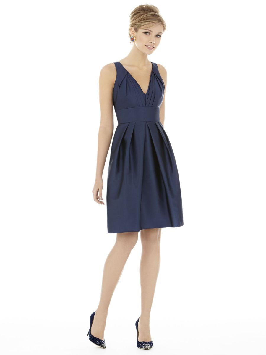 Alfred Sung D703 Short Bridesmaid Dress with Pockets - French Novelty