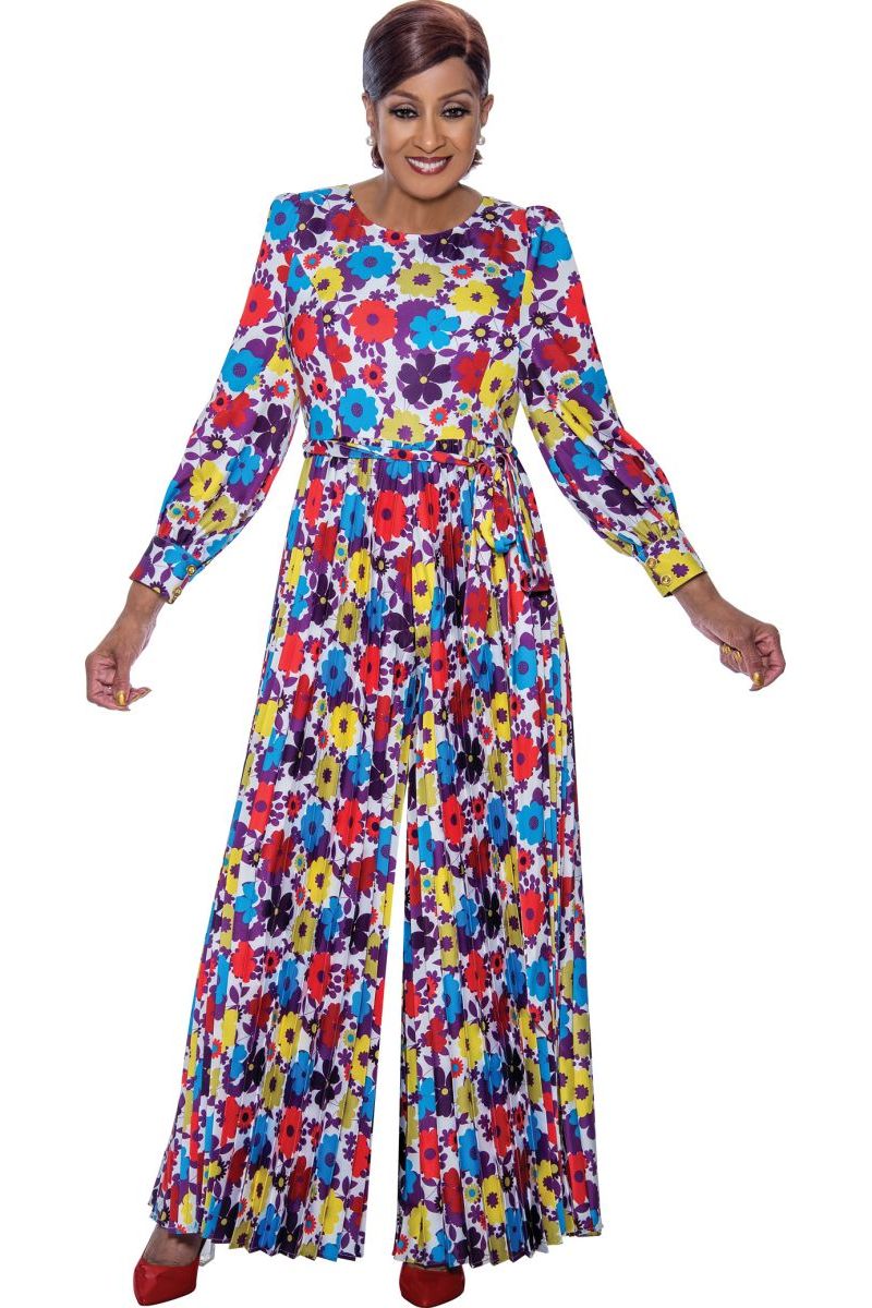 French Novelty: Dorinda Clark Cole DCC5001 Vibrant Floral Jumpsuit