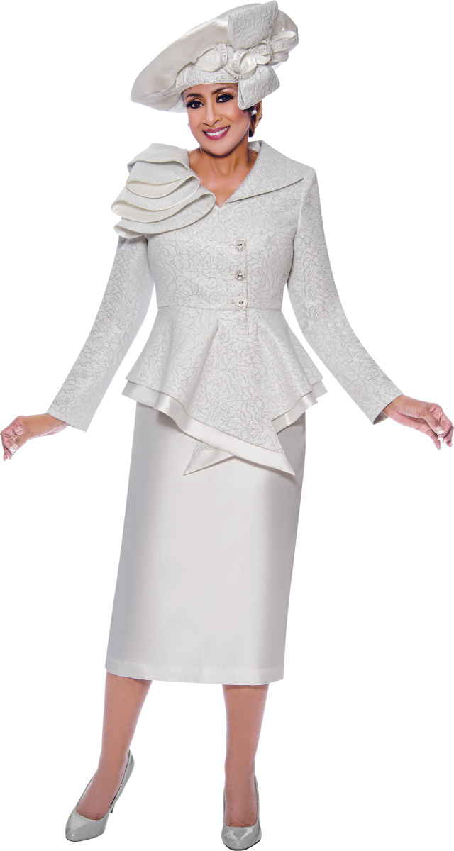 Dorinda Clark Cole DCC9042 Asymmetrical Ruffle Church Suit: French Novelty