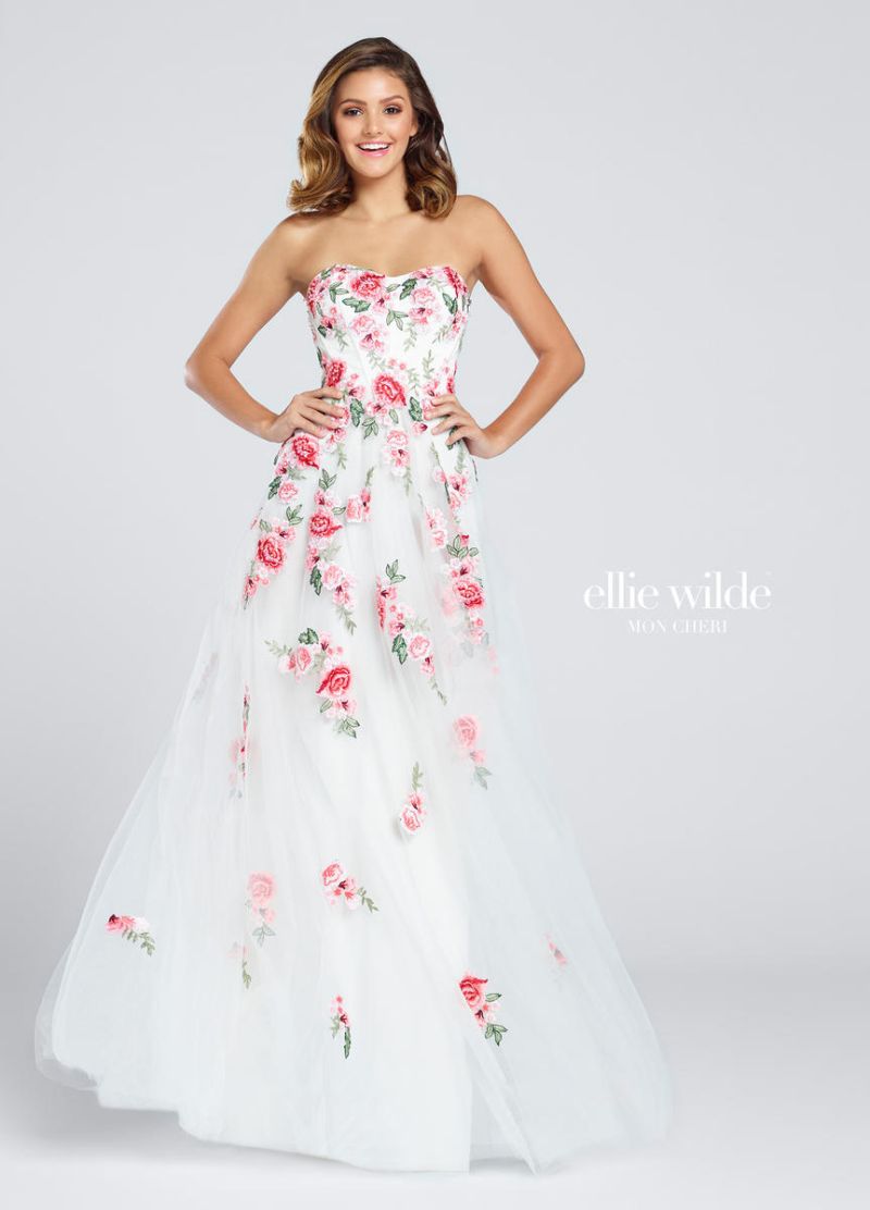 French Novelty Ellie Wilde For Mon Cheri Ew117027 Floral Tulle Prom Gown