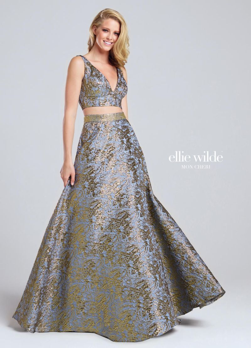 Ellie Wilde for Mon Cheri EW117039 Jacquard 2pc Prom Dress: French Novelty