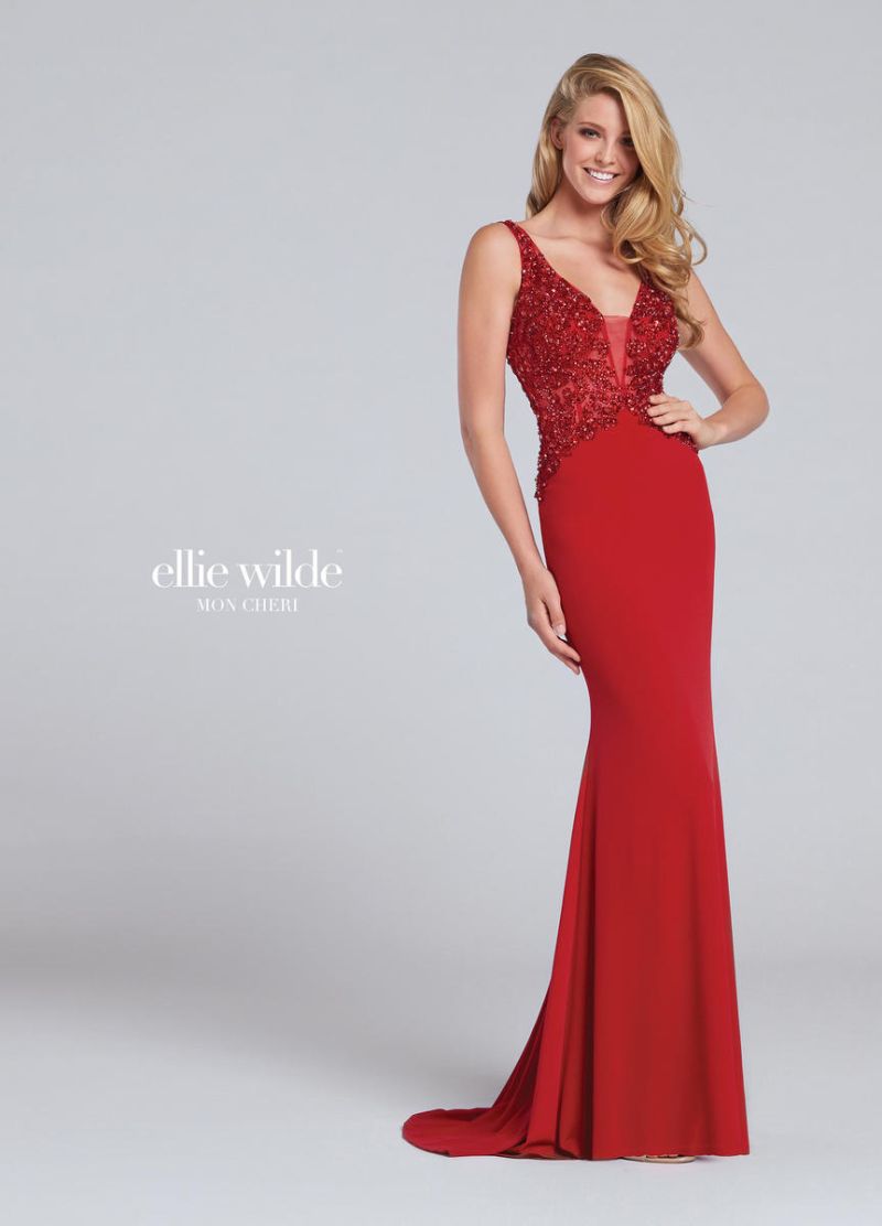 Ellie Wilde for Mon Cheri EW117045 Deep V Neck Prom Dress - French Novelty