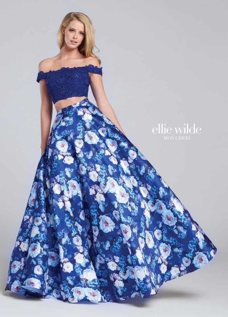 2 piece prom dress with floral skirt