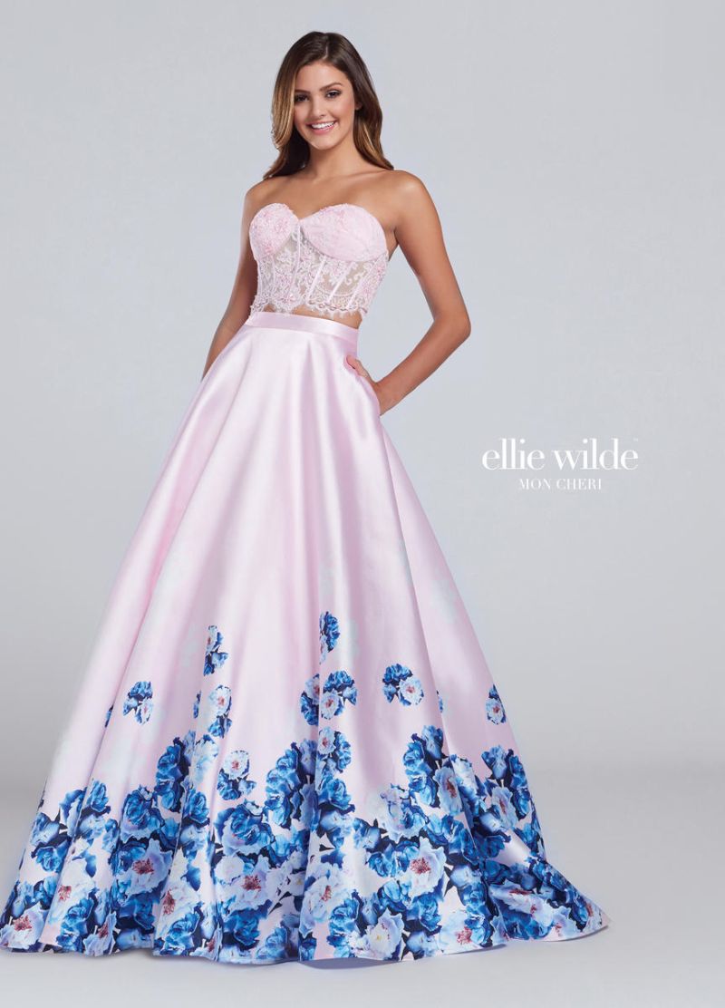 Ellie Wilde for Mon Cheri EW117070 Floral Print 2pc Prom Dress: French ...