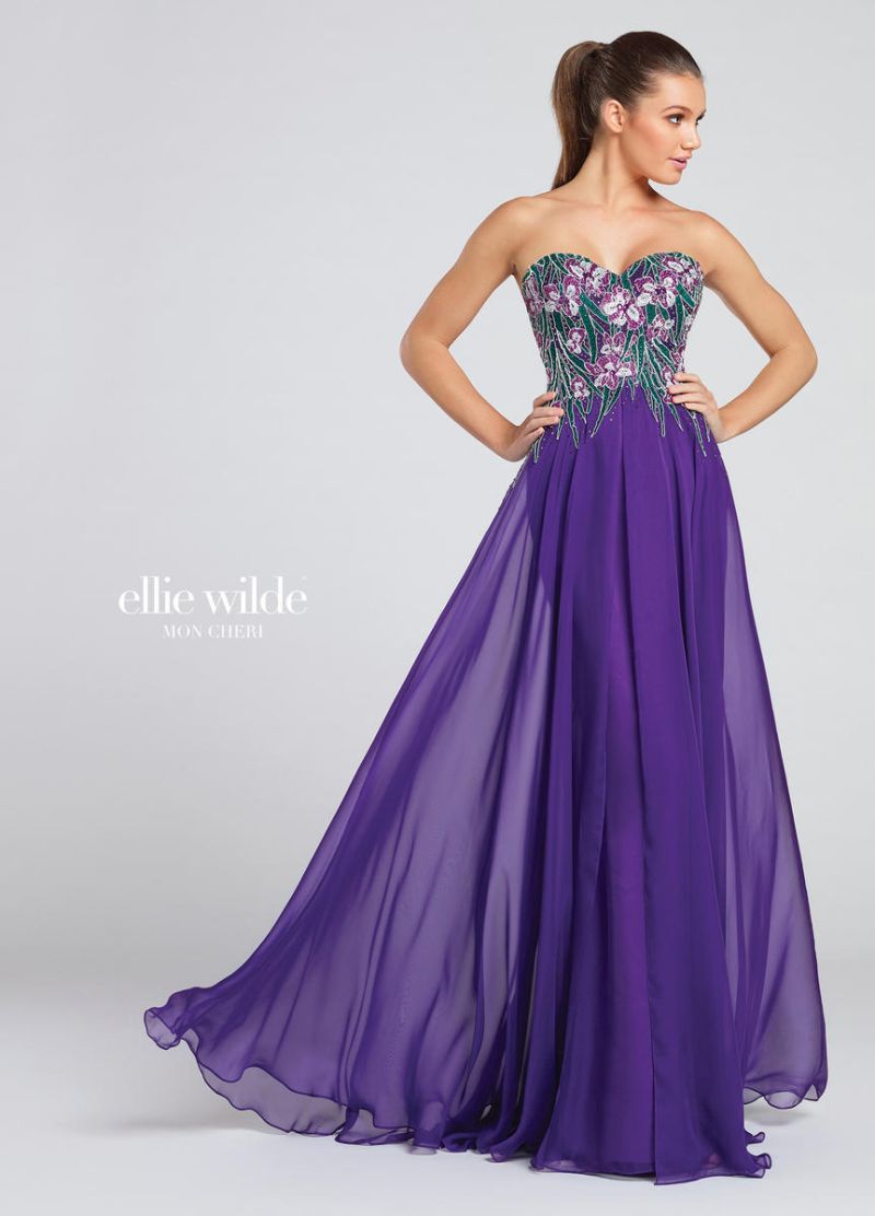 Ellie Wilde EW117078 Gown with Embroidered Flowers: French Novelty