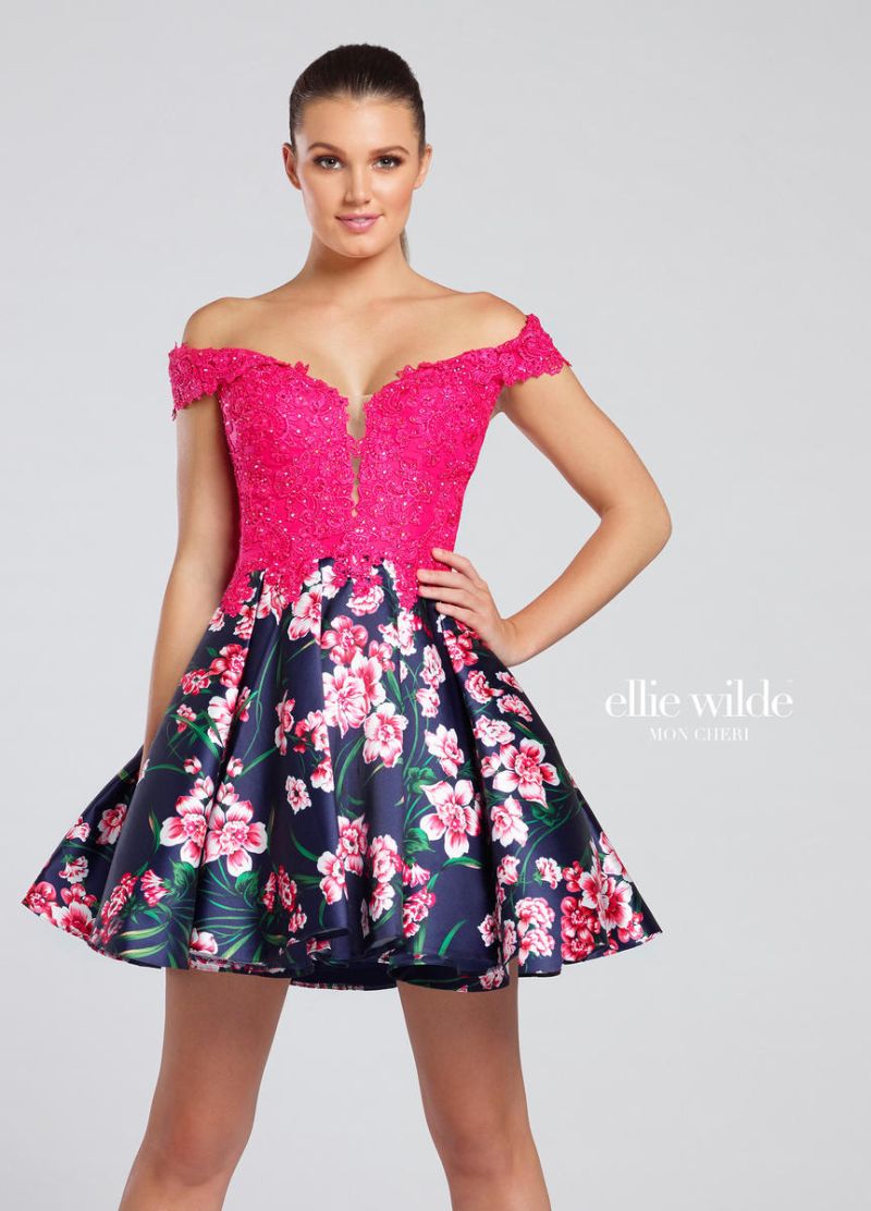 Ellie Wilde for Mon Cheri EW117092 Off Shoulder Short Prom Dress ...