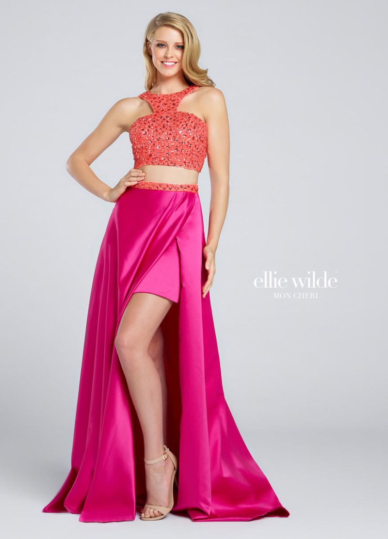 Ellie Wilde for Mon Cheri EW117094 Hi Neck 2pc Prom Dress: French Novelty