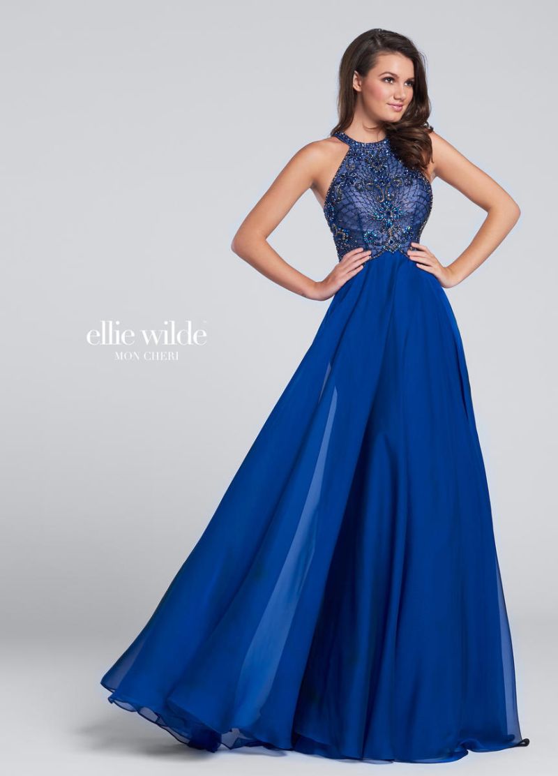 Ellie Wilde for Mon Cheri EW117145 High Neck Prom Dress: French Novelty