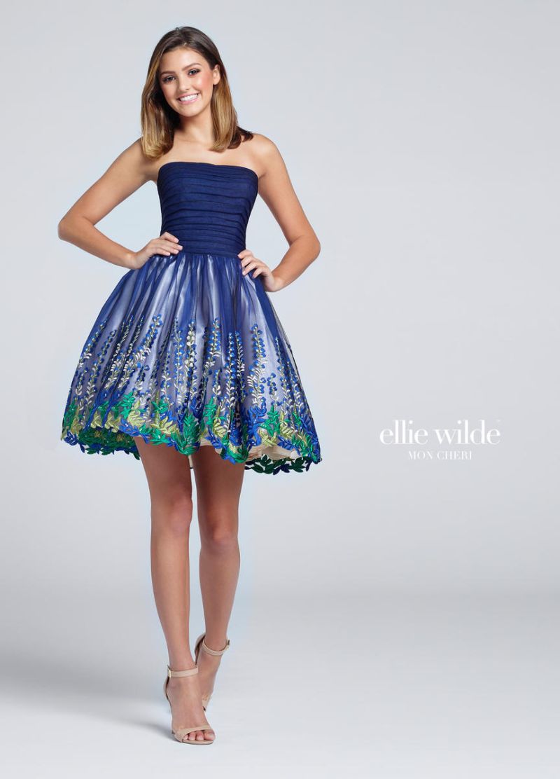 Ellie Wilde EW117147 Short Embroidered Lace Prom Dress: French Novelty