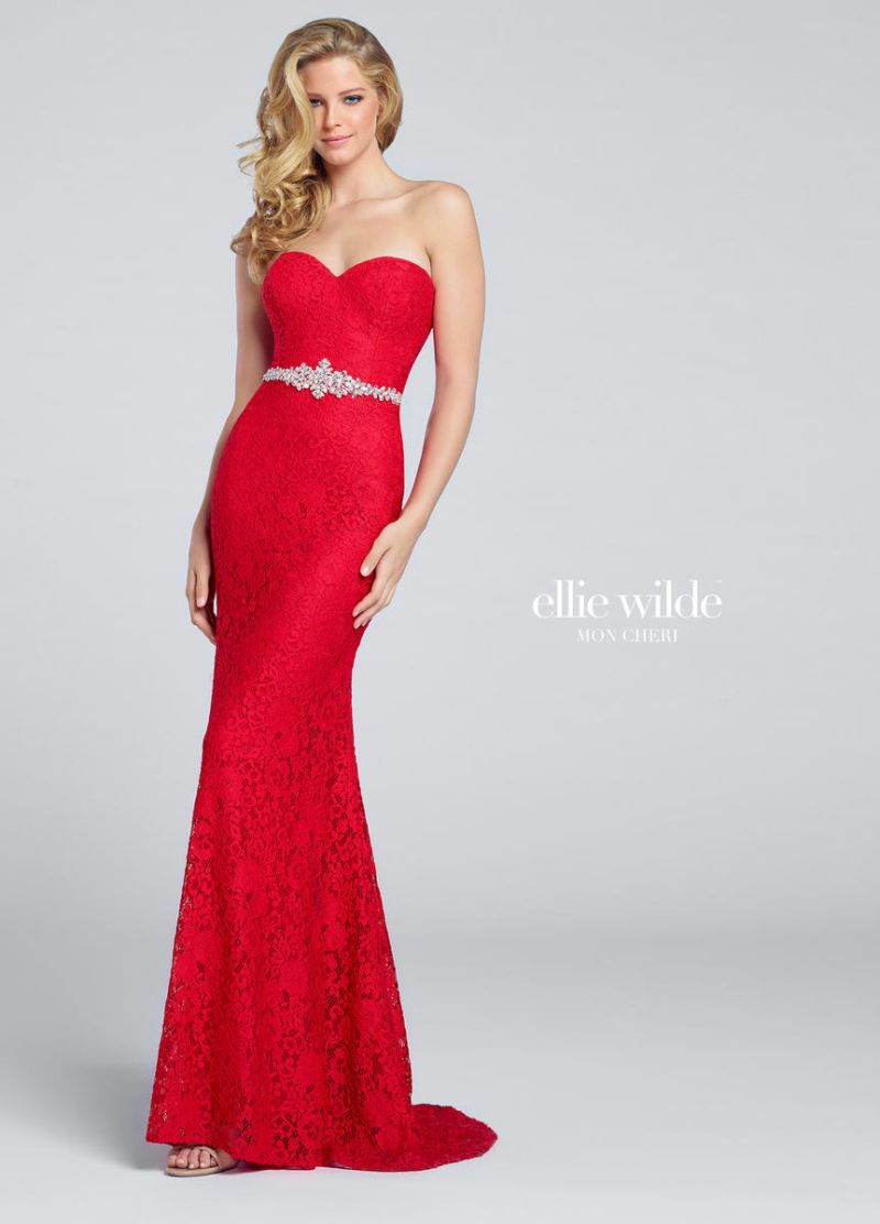 Ellie Wilde for Mon Cheri EW117163 Lace Prom Gown: French Novelty