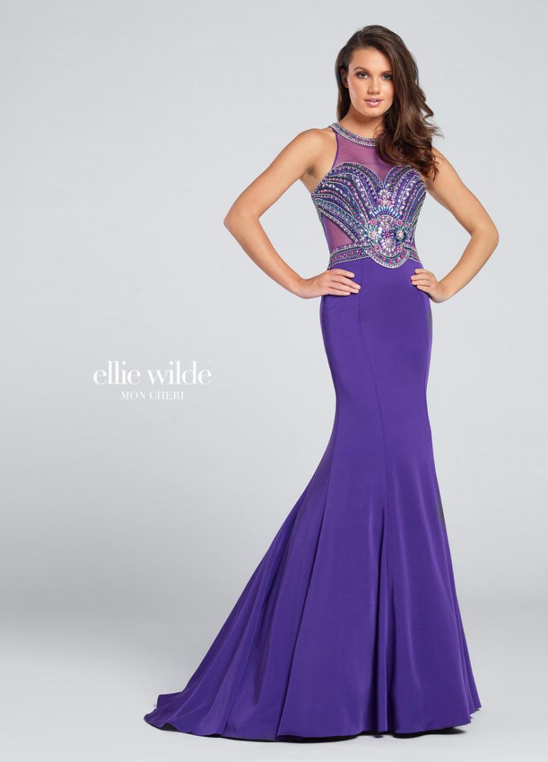 Ellie Wilde for Mon Cheri EW117165 Beaded Illusion Prom Dress: French ...