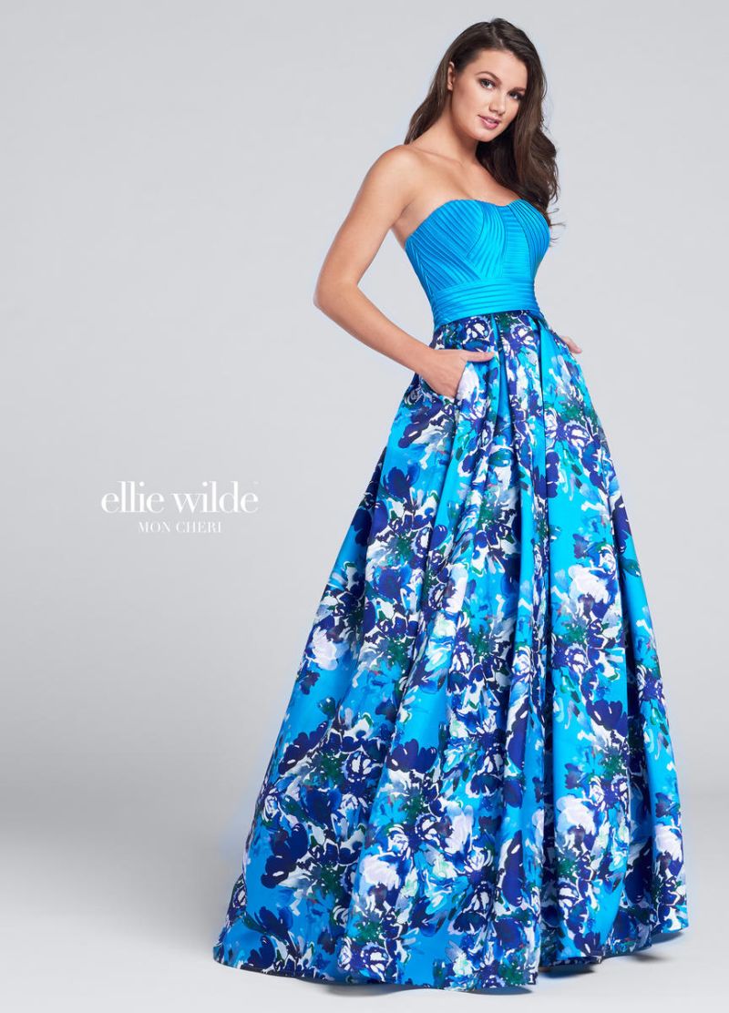 Ellie Wilde for Mon Cheri EW117170 Floral Print Prom Dress: French Novelty