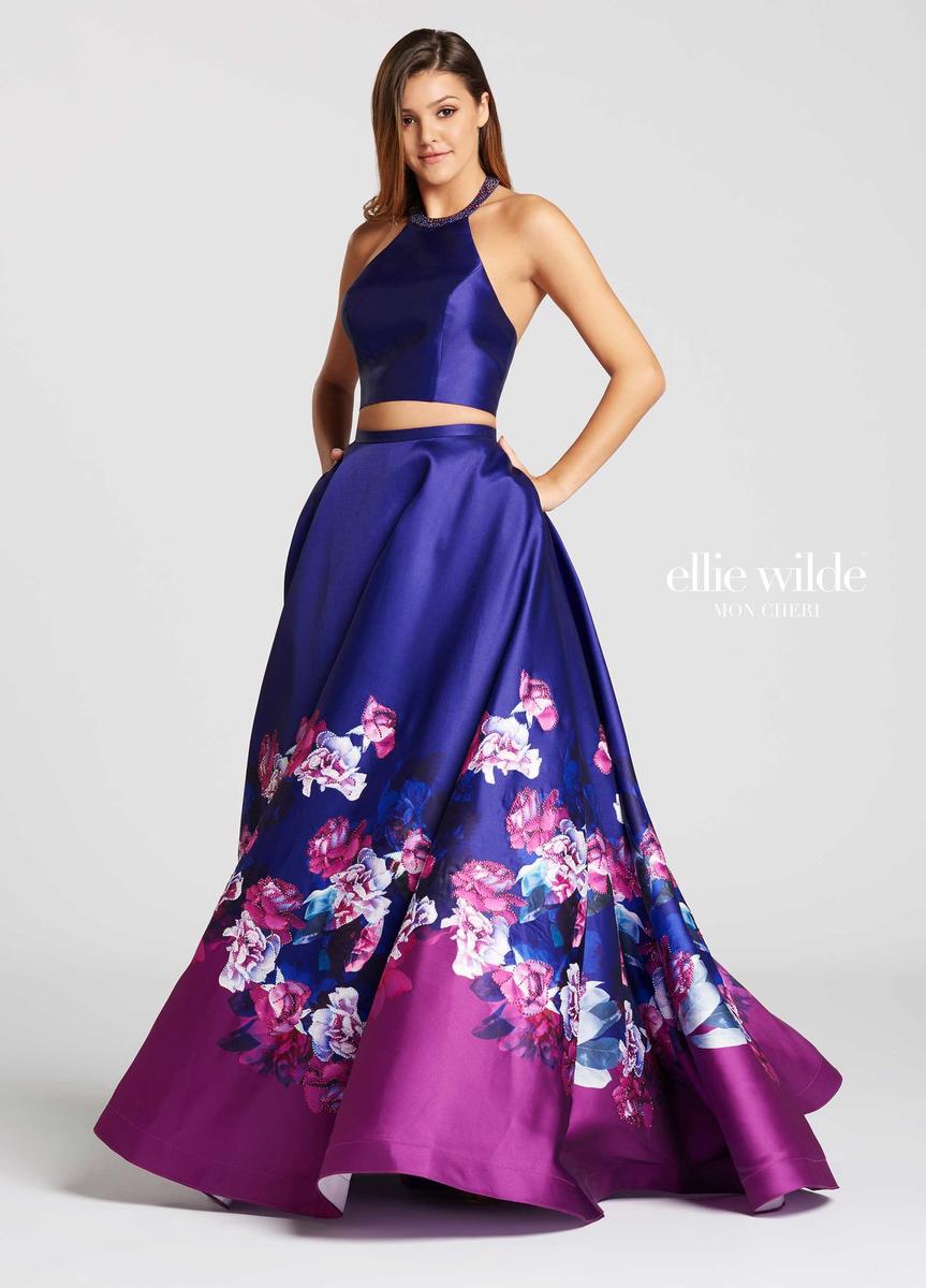 French Novelty: Mon Cheri Ellie Wilde EW118001 2pc Print Prom Dress