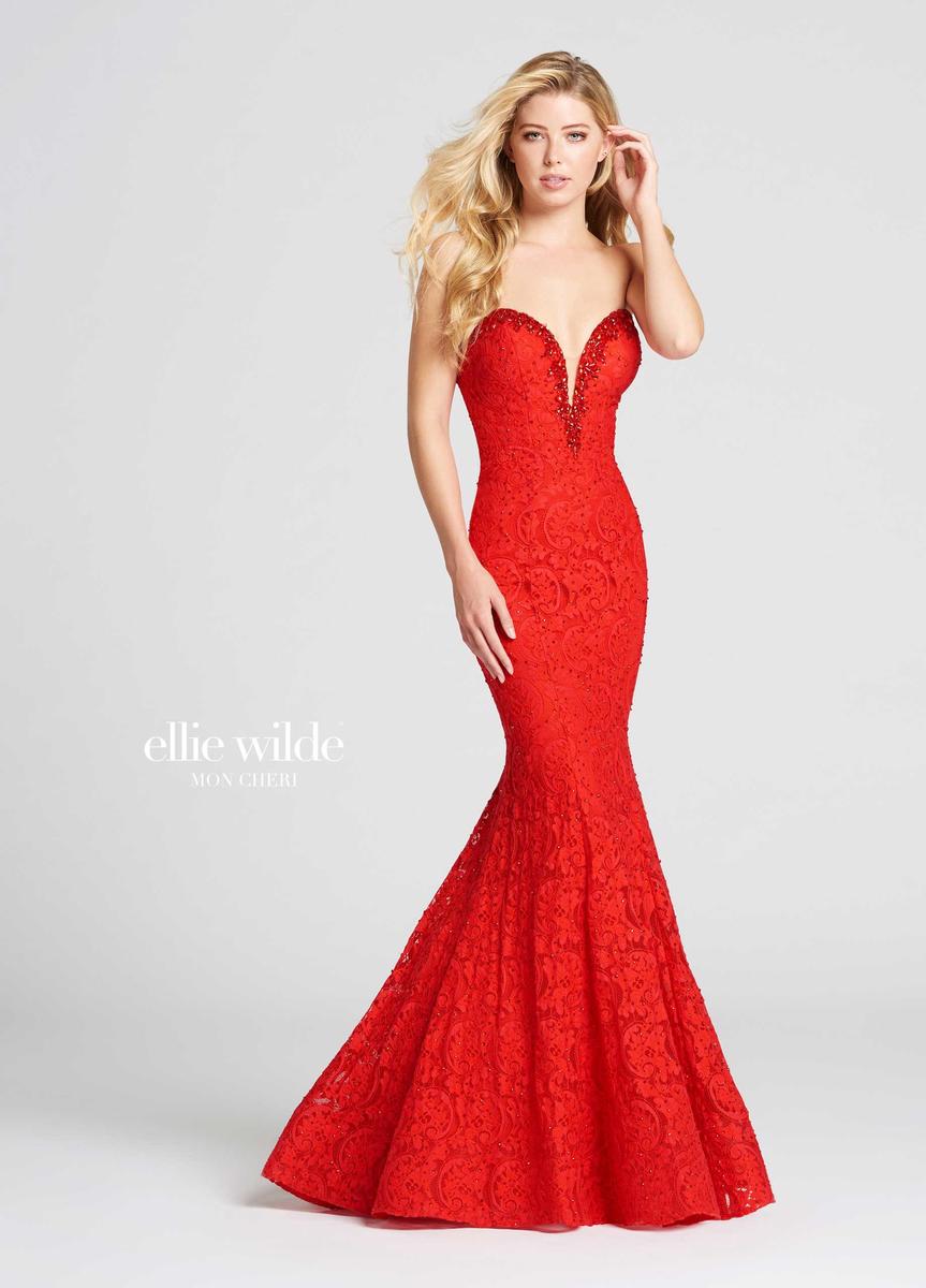 French Novelty: Ellie Wilde for Mon Cheri EW118036 Stretch Lace Gown