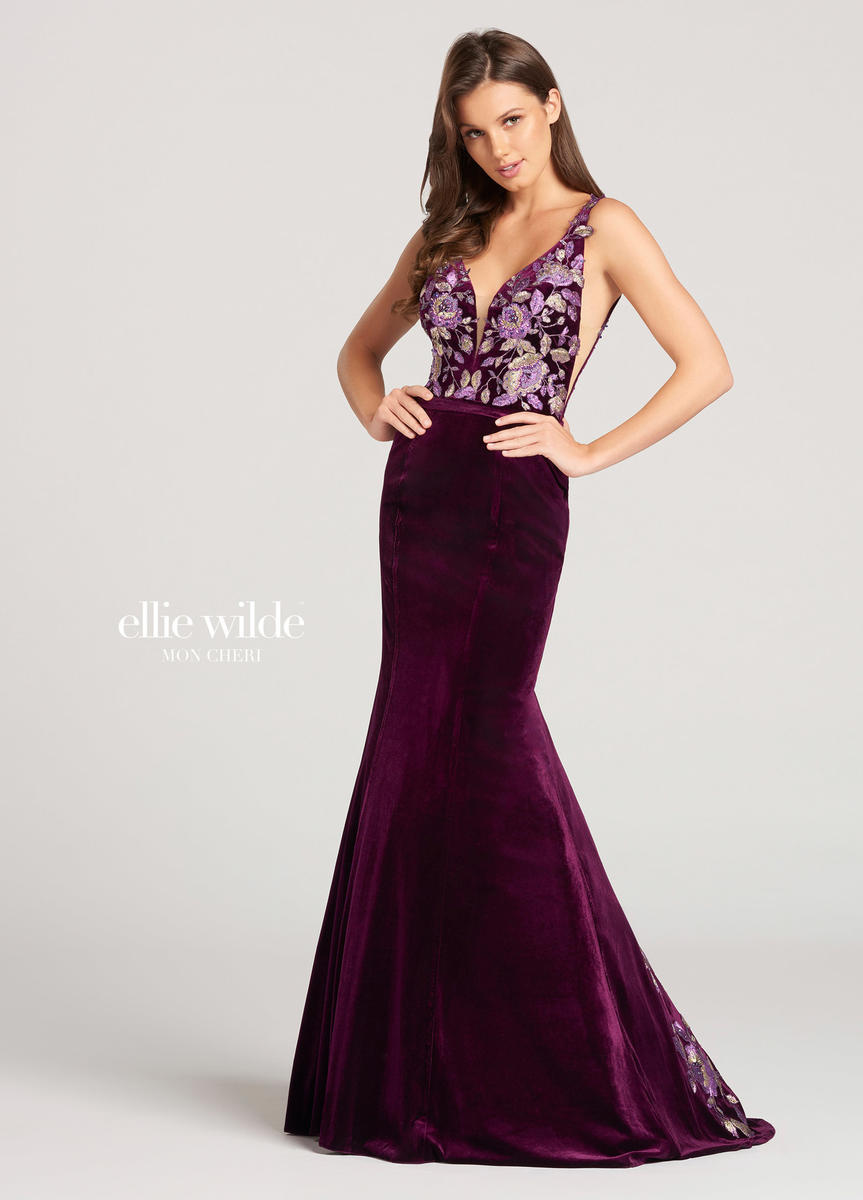 French Novelty: Mon Cheri Ellie Wilde EW118119 Velvet Gown with Floral Back