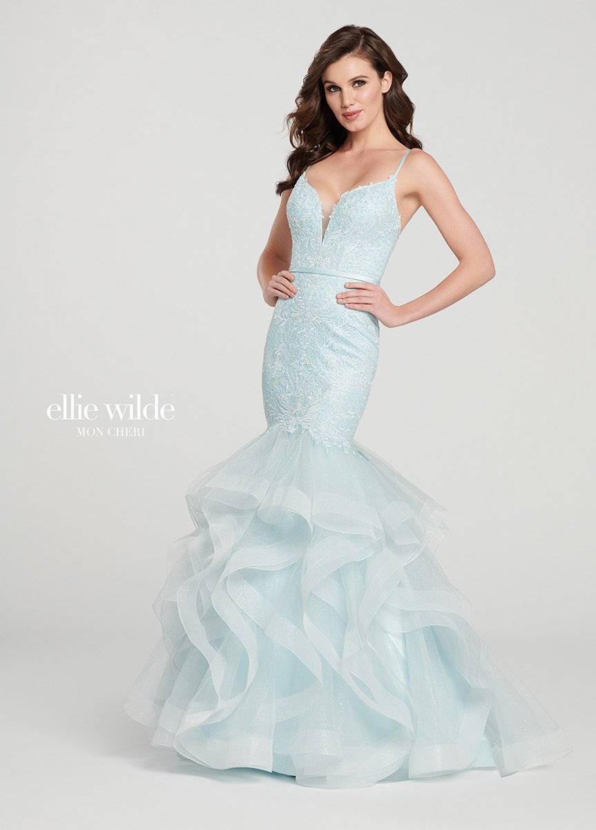 Ellie Wilde EW119008 Glitter Ruffle Mermaid Dress: French Novelty