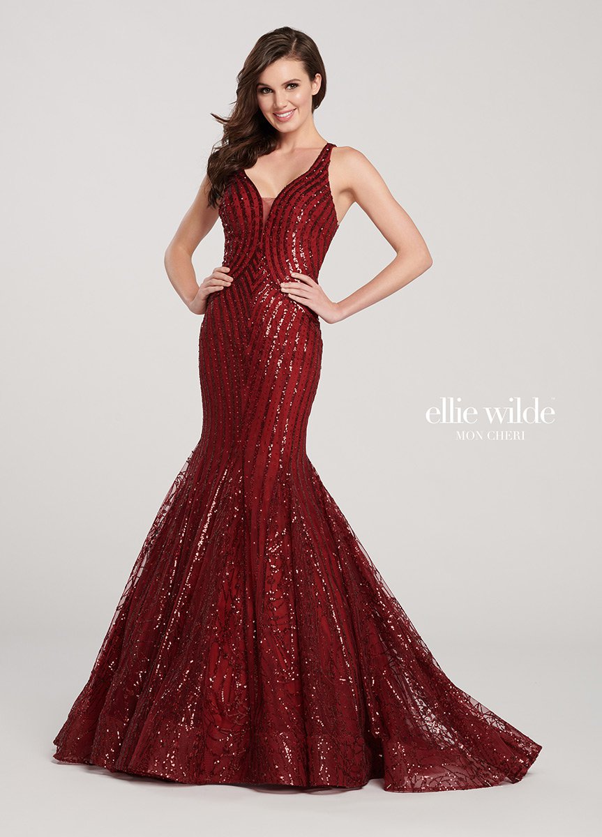 French Novelty: Ellie Wilde EW119025 Sequin Lace Mermaid Dress