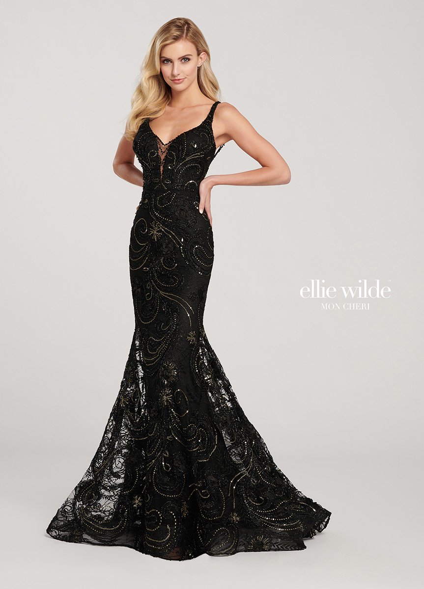 French Novelty: Ellie Wilde EW119083 Glitter Tulle Prom Dress