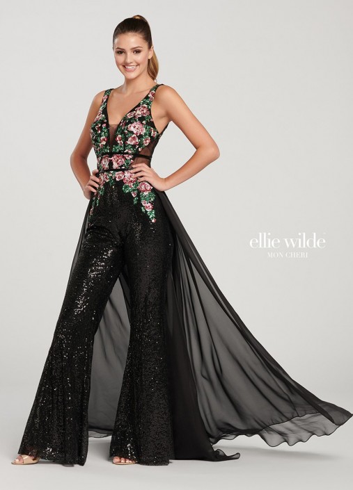 sequin jumpsuit with overskirt