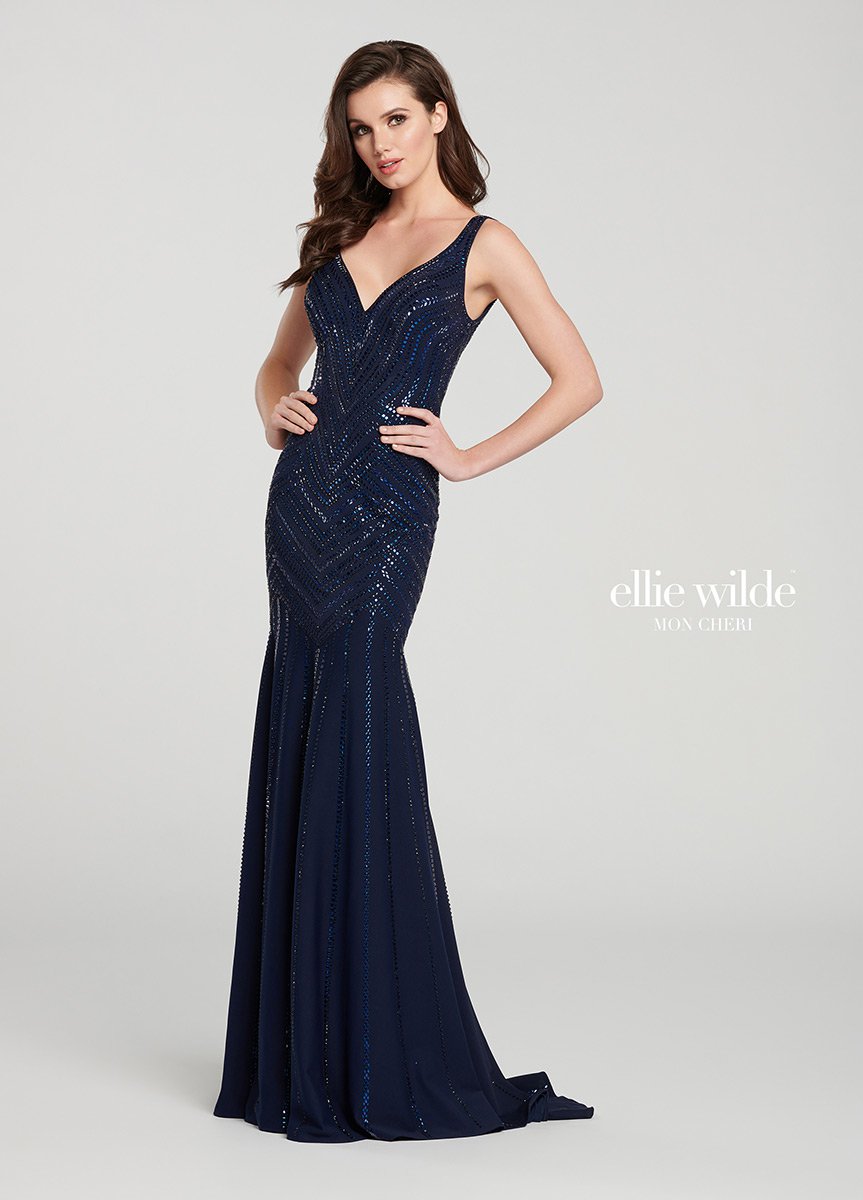 French Novelty: Size 6 Navy Blue Ellie Wilde EW119107 Open Back Gown ...