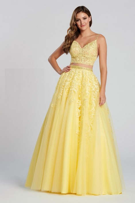 yellow prom dress 2 piece