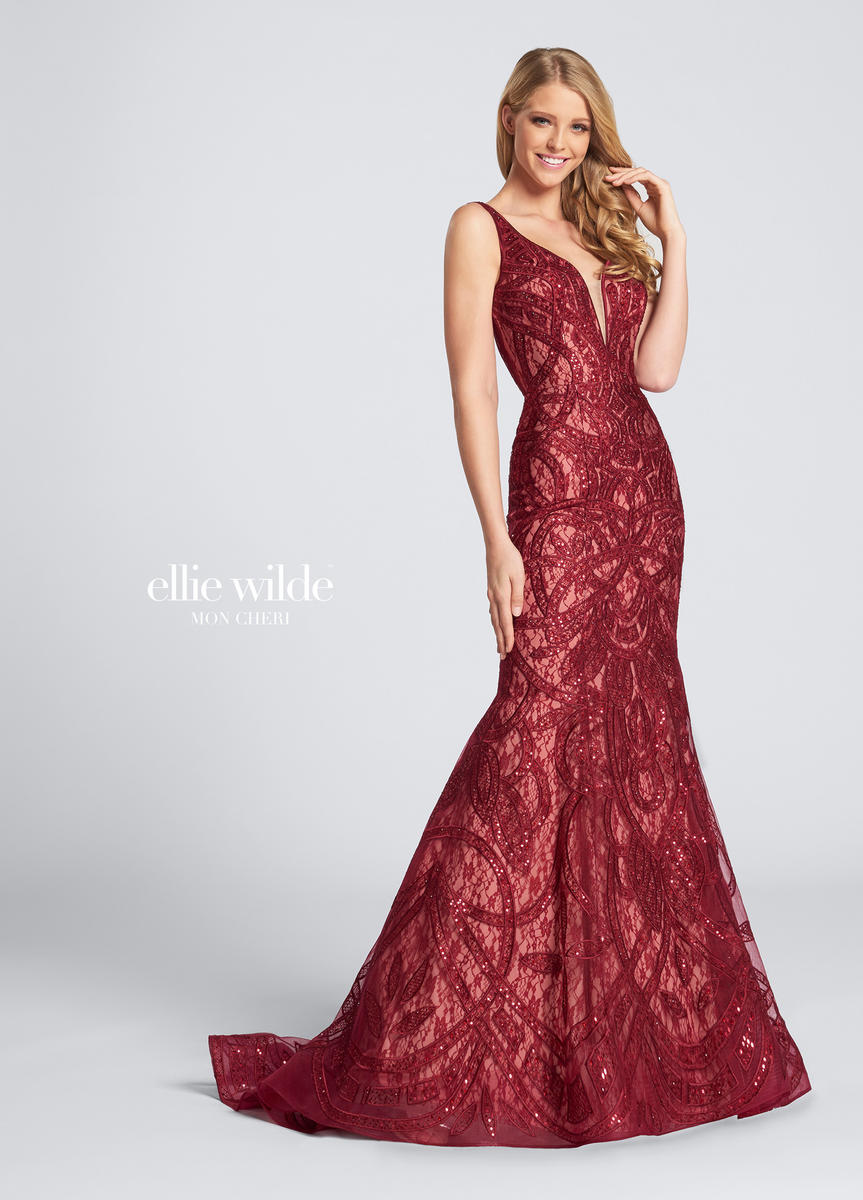 French Novelty: Ellie Wilde EW21719 Beaded Lace Homecoming Gown