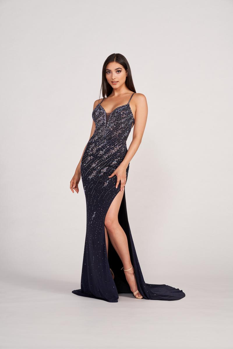 French Novelty: Ellie Wilde EW34074 Sparkling High Slit Prom Dress