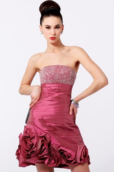 Blush Short Rosette Evening Dress 9083: French Novelty