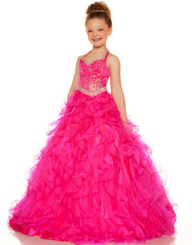 Sugar by Mac Duggal Girls Ruffle Halter Pageant Gown 42621S: French Novelty