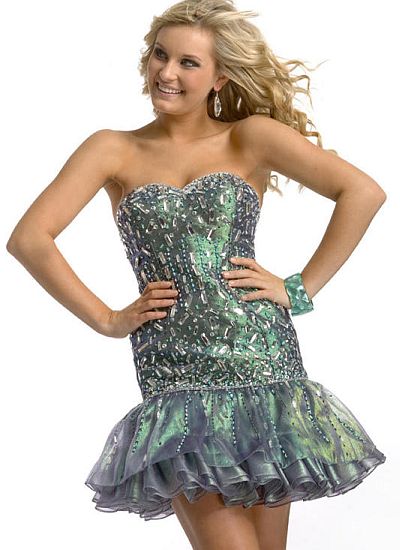 French Novelty: Party Time 6853 Iridescent Organza Short Homecoming Dress
