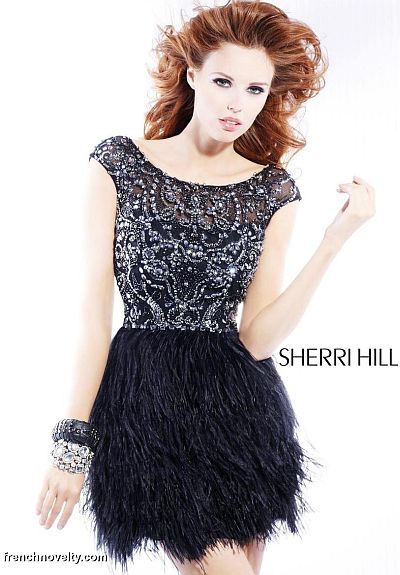 Sherri Hill Short Party Dress 2947 with Feather Skirt: French Novelty
