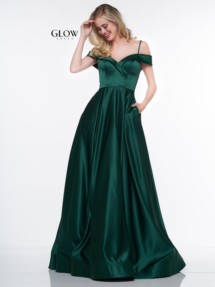 Glow by Colors G841 Off Shoulder Satin Prom Dress  French 