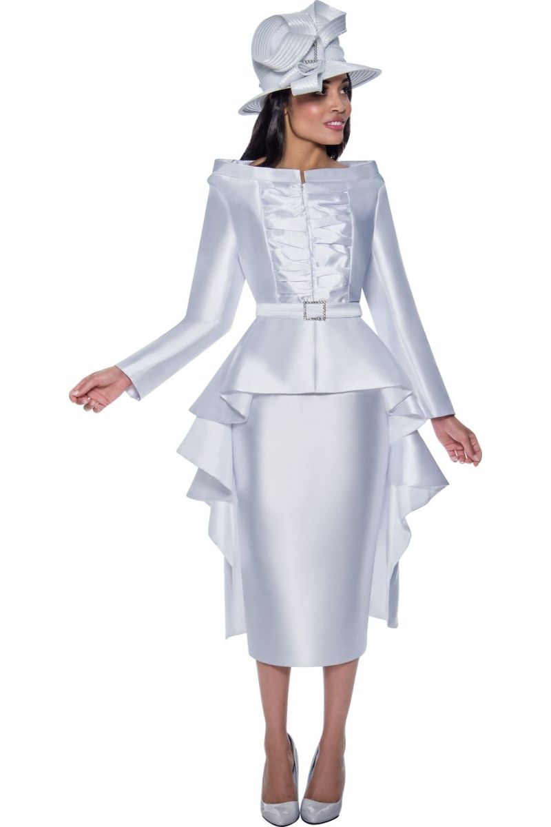 French Novelty GMI G9632 Ladies High Low Pleated Church Suit