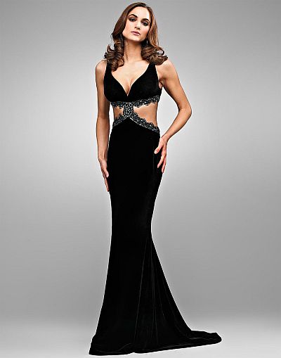 Signature by Landa Black Velvet Pageant Dress with Cutout Sides GD652 ...